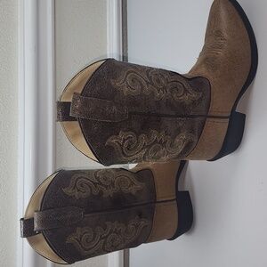 Old West Leatherette Materi Children Brown J Toe Cowboy Boots Size 4.5M